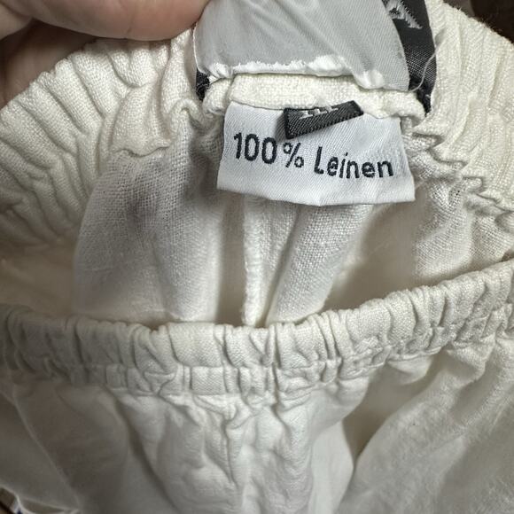 OSKA 100% Linen Wide Leg Cropped Pants White Elastic Waist Pockets Large - Picture 5 of 10